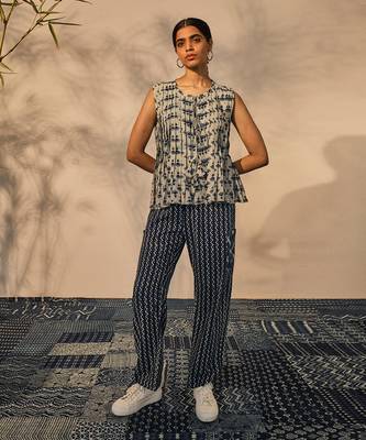 Blue indigo cotton tula top 1