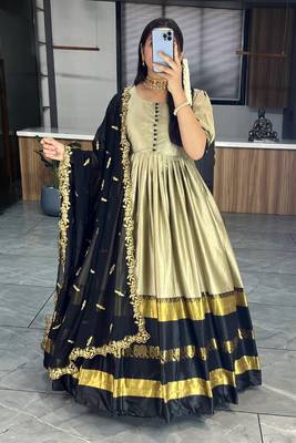 Black plain and weaving border soft cotton silk gown with dupatta 1