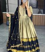 Black plain and weaving border soft cotton silk gown with dupatta