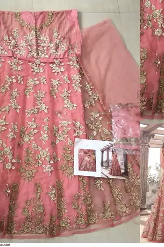 Dark Peach Embroidered Net Anarkali Salwar Suit