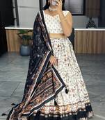 White Printed Soft Dola Silk Lehenga Choli With Blouse And Dupatta