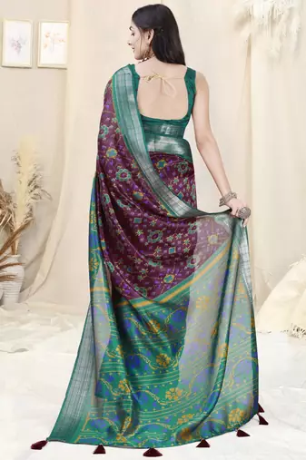 Magenta Cotton Patola Print Silver Zari Border/Tassels Saree With Unstitched Blouse Piece