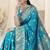 Turquoise banarasi silk woven design woven golden zari border saree with unstitched blouse piece