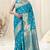 Turquoise banarasi silk woven design woven golden zari border saree with unstitched blouse piece