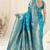 Turquoise banarasi silk woven design woven golden zari border saree with unstitched blouse piece