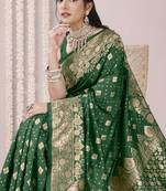Green Banarasi silk blendWoven Design Woven Golden Zari Border Saree With Unstitched Blouse Piece