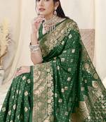 Green Banarasi silk blendWoven Design Woven Golden Zari Border Saree With Unstitched Blouse Piece