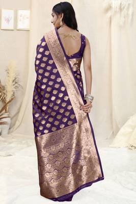 Purple Banarasi silk blendWoven Design Woven Golden Zari Border Saree With Unstitched Blouse Piece 4