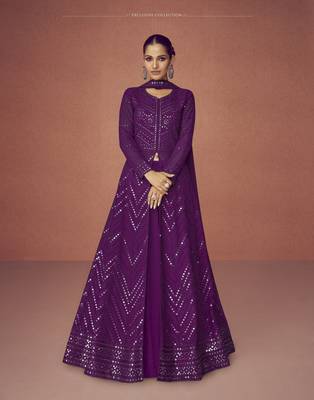 WINE PARTY WEAR GEORGETTE EMBROIDERED DRESS MATERIAL 1