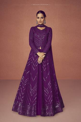 WINE PARTY WEAR GEORGETTE EMBROIDERED DRESS MATERIAL