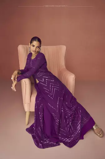 WINE PARTY WEAR GEORGETTE EMBROIDERED DRESS MATERIAL