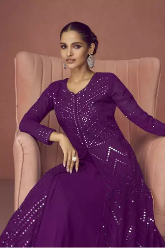 WINE PARTY WEAR GEORGETTE EMBROIDERED DRESS MATERIAL