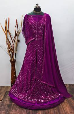 WINE PARTY WEAR GEORGETTE EMBROIDERED DRESS MATERIAL 4