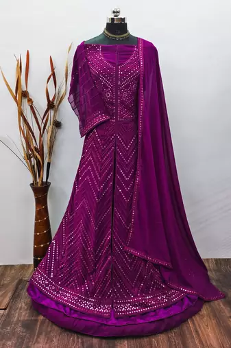 WINE PARTY WEAR GEORGETTE EMBROIDERED DRESS MATERIAL
