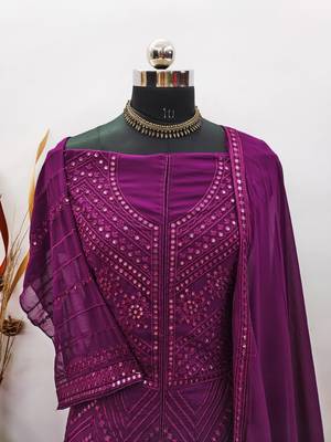 WINE PARTY WEAR GEORGETTE EMBROIDERED DRESS MATERIAL 5