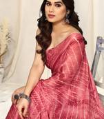 Crimson Chiffon Shibori Print Tassels Saree With Unstitched Blouse Piece