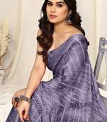 Purple Chiffon Shibori Print Tassels Saree With Unstitched Blouse Piece