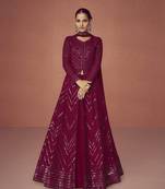 MAROON PARTY WEAR GEORGETTE EMBROIDERED DRESS MATERIAL