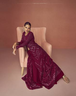 MAROON PARTY WEAR GEORGETTE EMBROIDERED DRESS MATERIAL 2