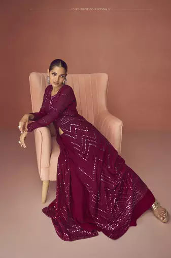 MAROON PARTY WEAR GEORGETTE EMBROIDERED DRESS MATERIAL