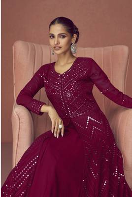 MAROON PARTY WEAR GEORGETTE EMBROIDERED DRESS MATERIAL 3