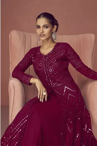 MAROON PARTY WEAR GEORGETTE EMBROIDERED DRESS MATERIAL