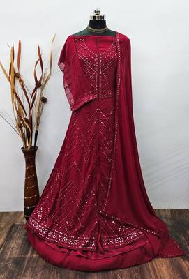 MAROON PARTY WEAR GEORGETTE EMBROIDERED DRESS MATERIAL 4