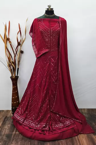 MAROON PARTY WEAR GEORGETTE EMBROIDERED DRESS MATERIAL