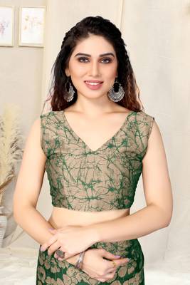 Green Chiffon Floral Print Saree With Unstitched Blouse Piece 5