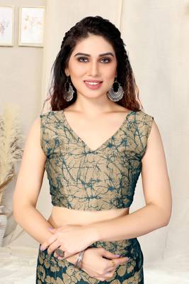 Teal Chiffon Floral Print Saree With Unstitched Blouse Piece 5