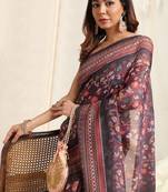 Purple Cotton Kalamkari Print Tassels Saree With Unstitched Blouse Piece