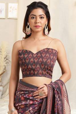 Purple Cotton Kalamkari Print Tassels Saree With Unstitched Blouse Piece 5