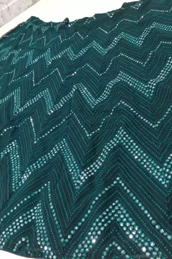Bottle green 3mm sequins and Thread embroidered Georgette fabric lehenga choli