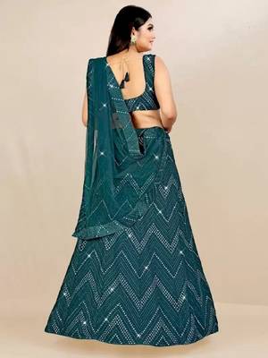 Bottle green 3mm sequins and Thread embroidered Georgette fabric lehenga choli 7