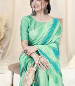 Teal Chiffon Foil Laheriya Print Sequence Lace Saree With Unstitched Blouse Piece