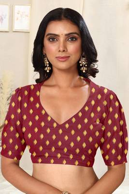 Maroon Silk Blend Foil Patola Print Saree With Unstitched Blouse Piece 5