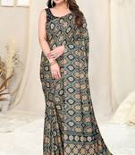Navy Blue Silk Blend Foil Patola Print Saree With Unstitched Blouse Piece