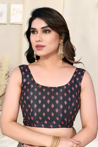 Navy Blue Silk Blend Foil Patola Print Saree With Unstitched Blouse Piece