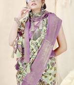 Light pista green silk blend kalamkari print woven copper zari border/tassels saree with unstitched blouse piece