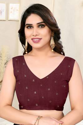 Wine Cotton Blend Omber Foil Block Print Silver Zari Border Saree With Unstitched Blouse Piece 5