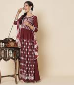 Maroon and white embroidered anarkali dress with dupatta