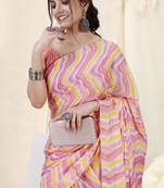 Pink Chiffon Foil Chevron/Laheriya Print Gotta Pati Lace Border Saree With Unstitched Blouse Piece