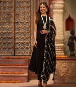 Black flared kurta set with dupatta