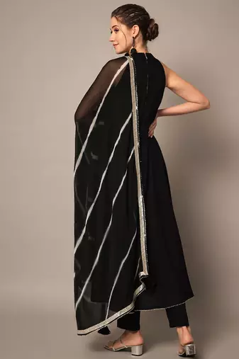 Black flared kurta set with dupatta