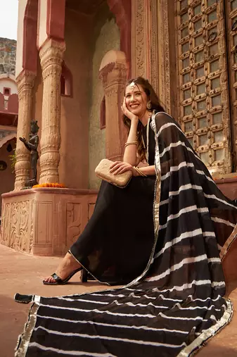 Black flared kurta set with dupatta