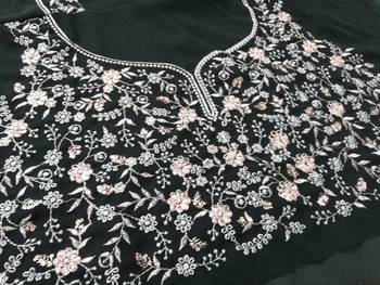 Green Thread Embroidered Georgette Semi Stitched Lehenga Choli For Bride 6
