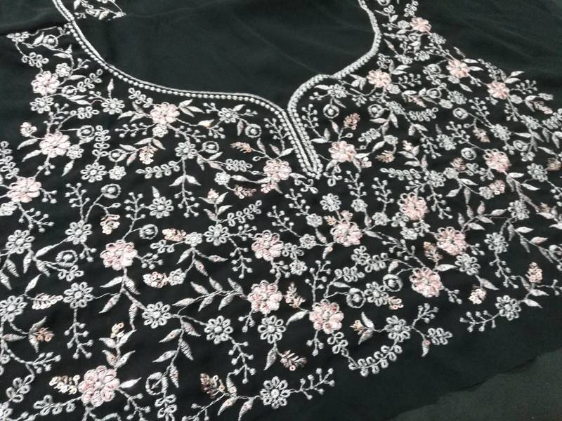 Green Thread Embroidered Georgette Semi Stitched Lehenga Choli For Bride