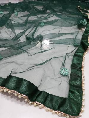 Green Thread Embroidered Georgette Semi Stitched Lehenga Choli For Bride 7