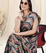 Black Chiffon Foil Chevron/Laheriya Print Gotta Pati Lace Border Saree With Unstitched Blouse Piece