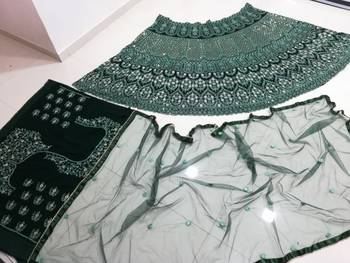 Green Thread Embroidered Georgette Semi Stitched Lehenga Choli For Bride 12